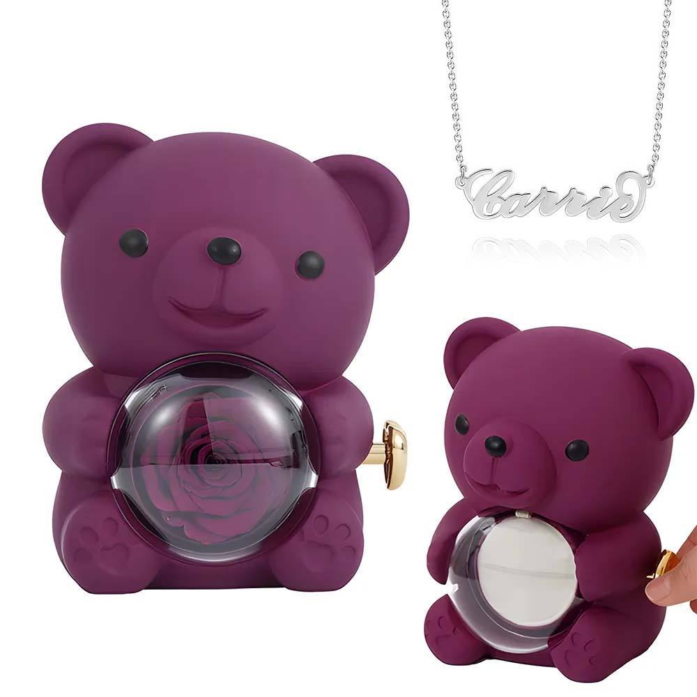Personalised Eternal Rose Bear Jewellery Sets Engraved Necklace and Bracelet with Picture Best Gift for Her - soufeeluk