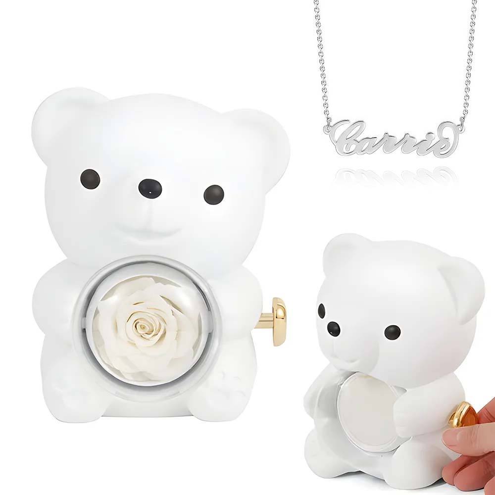 Personalised Eternal Rose Bear Jewellery Sets Engraved Necklace and Bracelet with Picture Best Gift for Her - soufeeluk