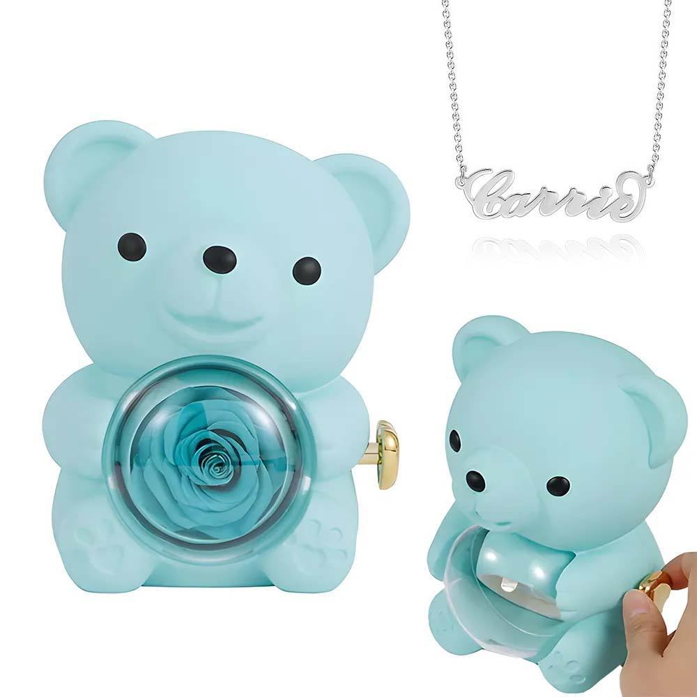 Personalised Eternal Rose Bear Jewellery Sets Engraved Necklace and Bracelet with Picture Best Gift for Her - soufeeluk