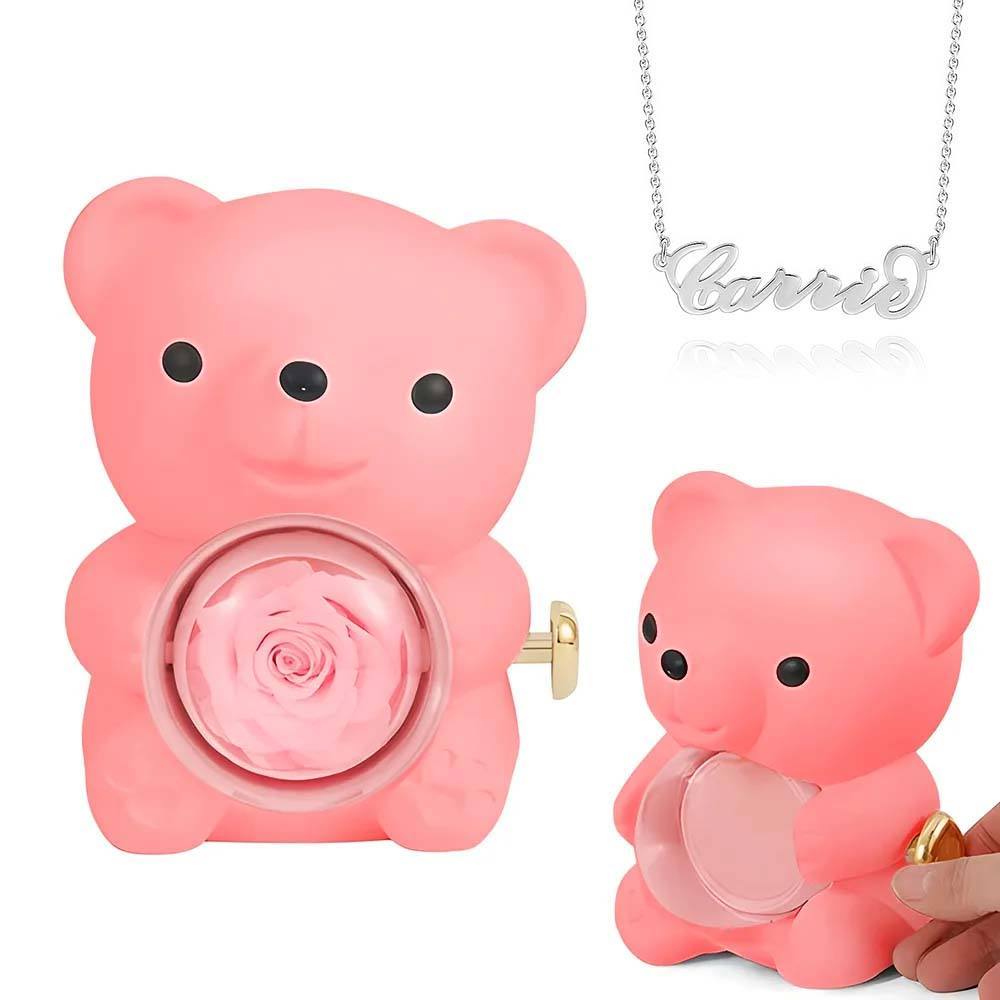 Personalised Eternal Rose Bear Jewellery Sets Engraved Necklace and Bracelet with Picture Best Gift for Her - soufeeluk
