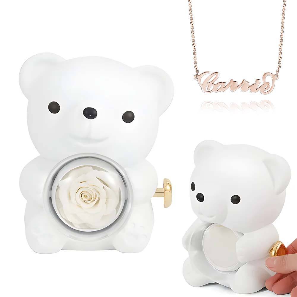 Personalised Eternal Rose Bear Jewellery Sets Engraved Necklace and Bracelet with Picture Best Gift for Her - soufeeluk