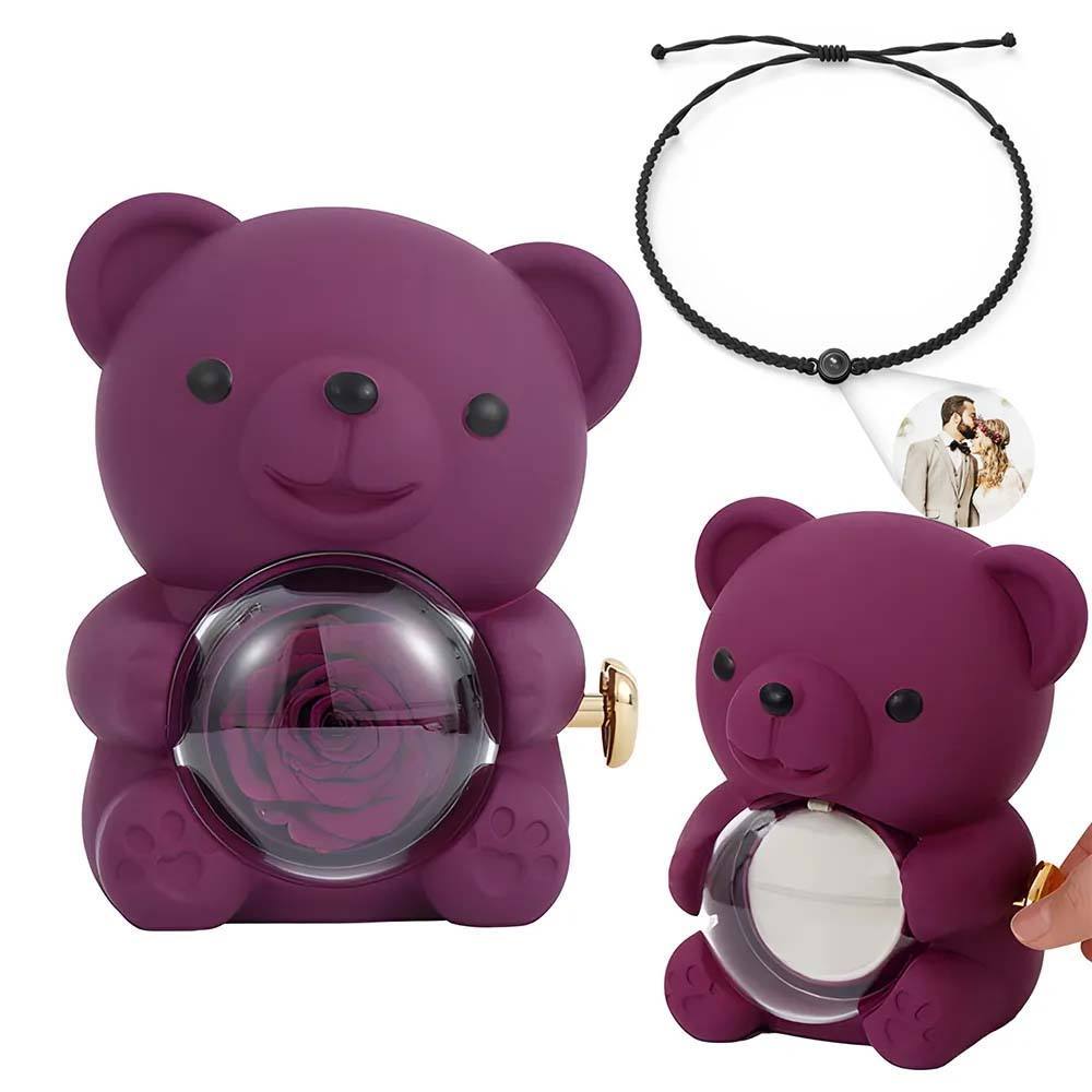Personalised Eternal Rose Bear Jewellery Sets Engraved Necklace and Bracelet with Picture Best Gift for Her - soufeeluk