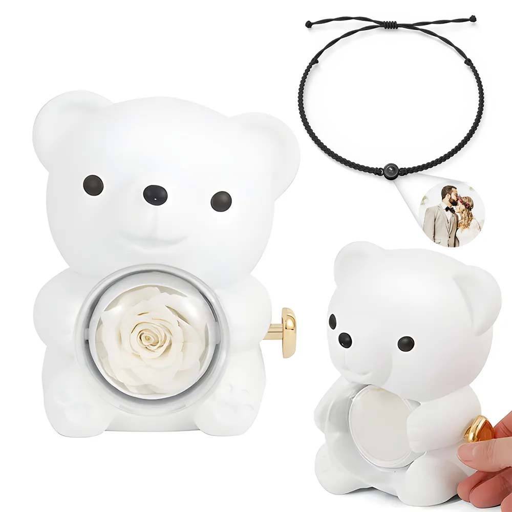Personalised Eternal Rose Bear Jewellery Sets Engraved Necklace and Bracelet with Picture Best Gift for Her - soufeeluk