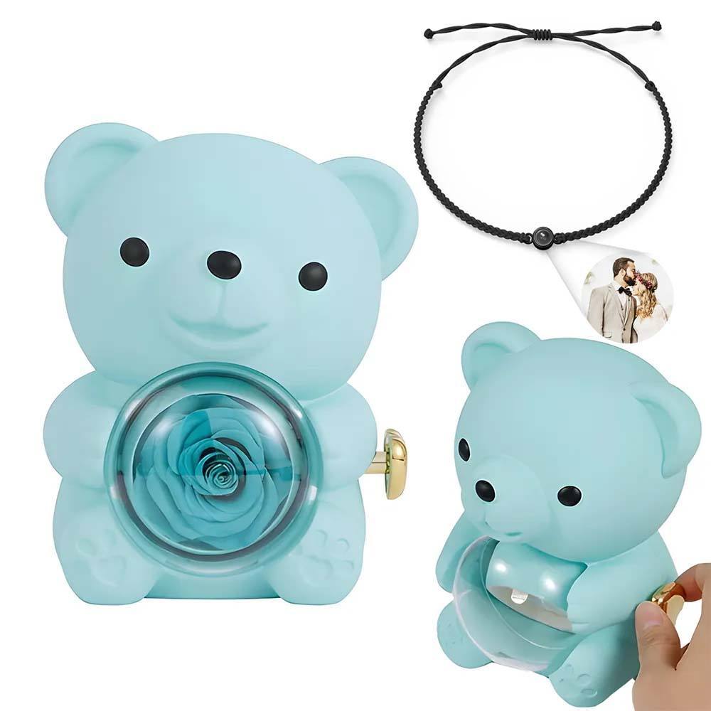 Personalised Eternal Rose Bear Jewellery Sets Engraved Necklace and Bracelet with Picture Best Gift for Her - soufeeluk