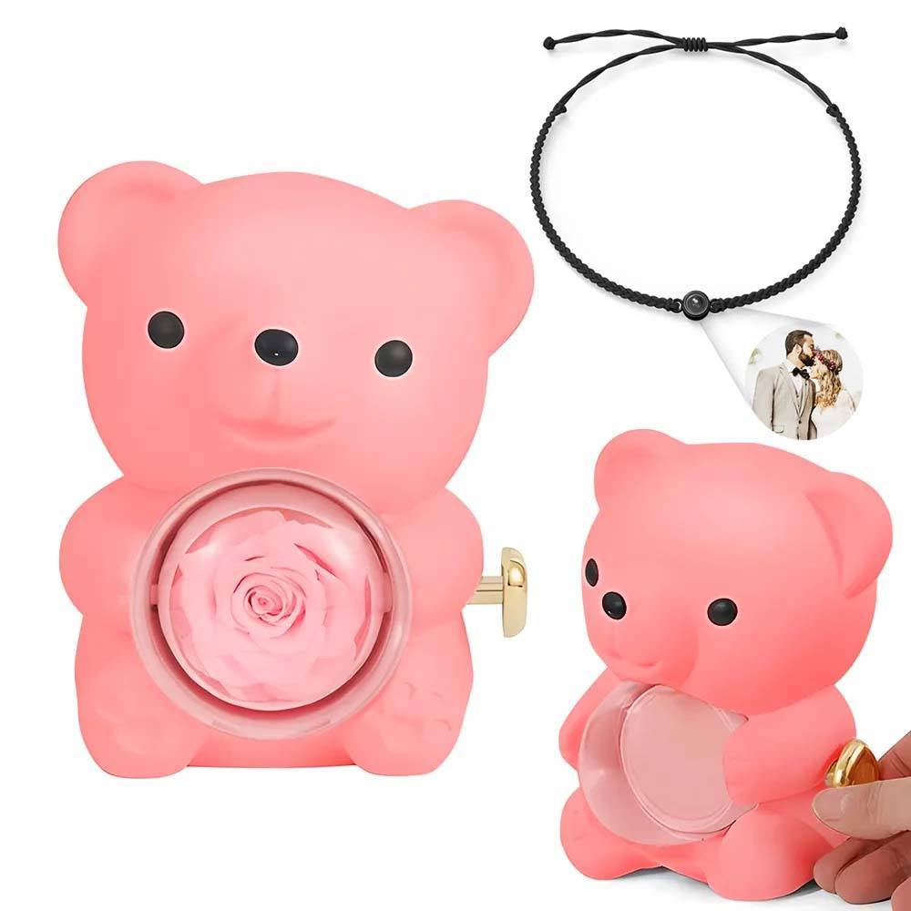 Personalised Eternal Rose Bear Jewellery Sets Engraved Necklace and Bracelet with Picture Best Gift for Her - soufeeluk