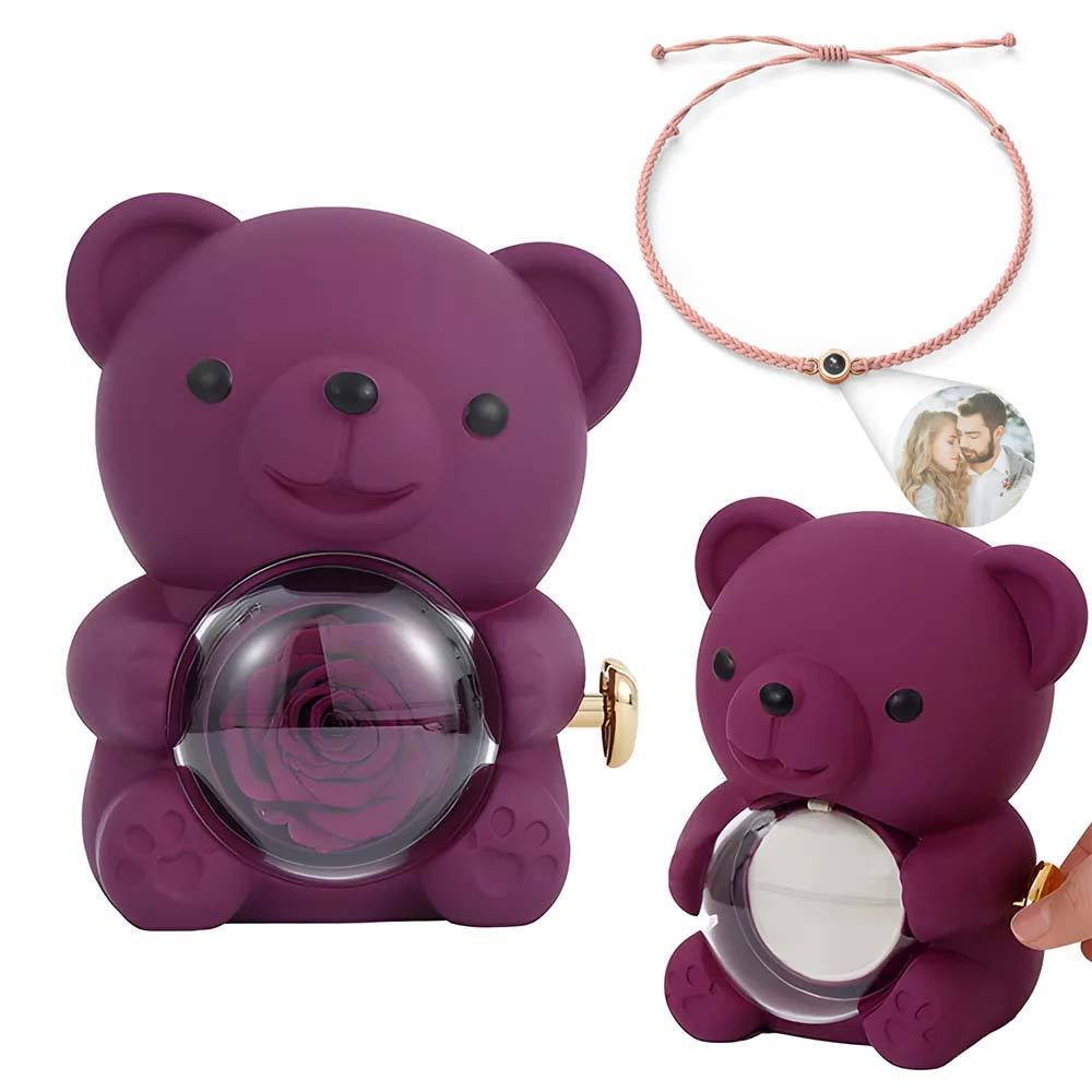 Personalised Eternal Rose Bear Jewellery Sets Engraved Necklace and Bracelet with Picture Best Gift for Her - soufeeluk