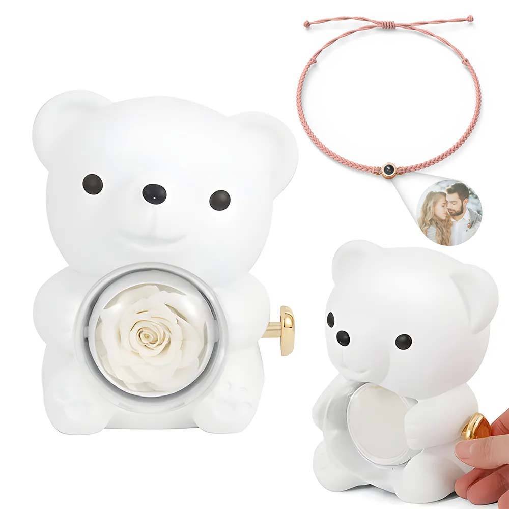 Personalised Eternal Rose Bear Jewellery Sets Engraved Necklace and Bracelet with Picture Best Gift for Her - soufeeluk