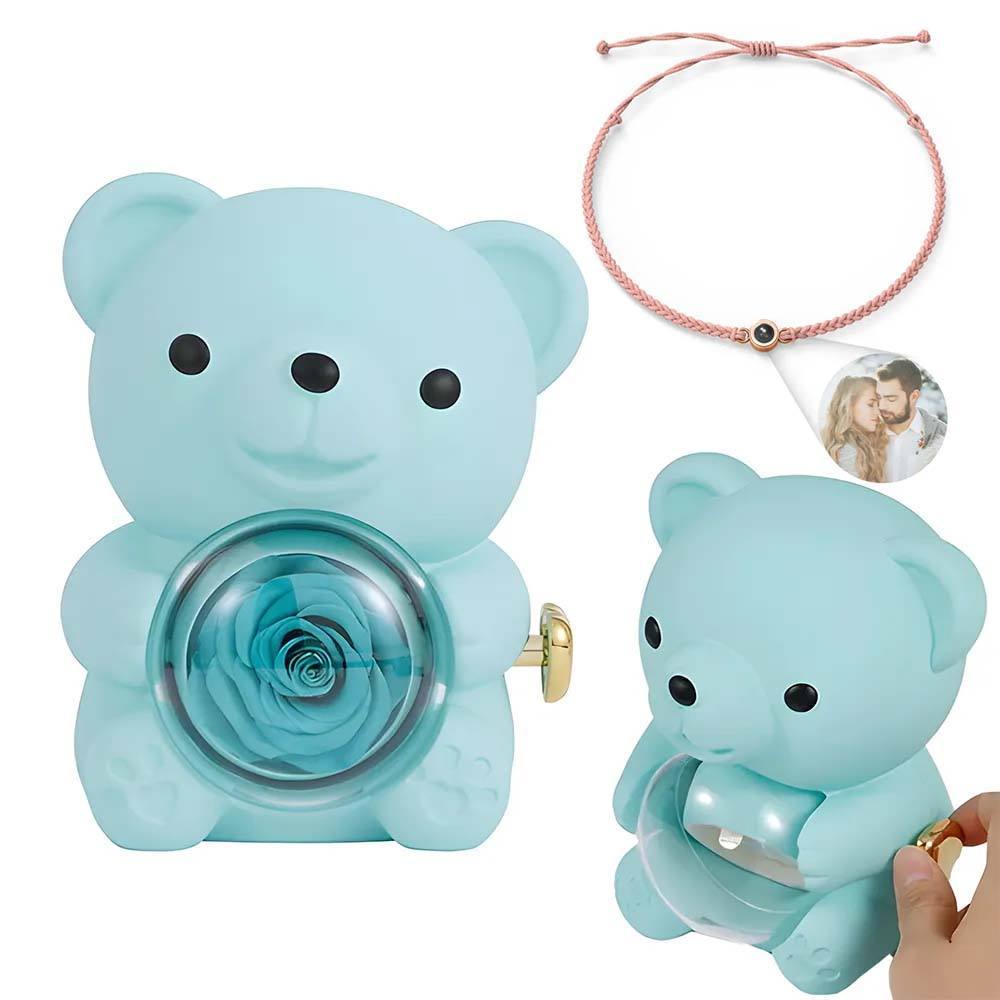 Personalised Eternal Rose Bear Jewellery Sets Engraved Necklace and Bracelet with Picture Best Gift for Her - soufeeluk