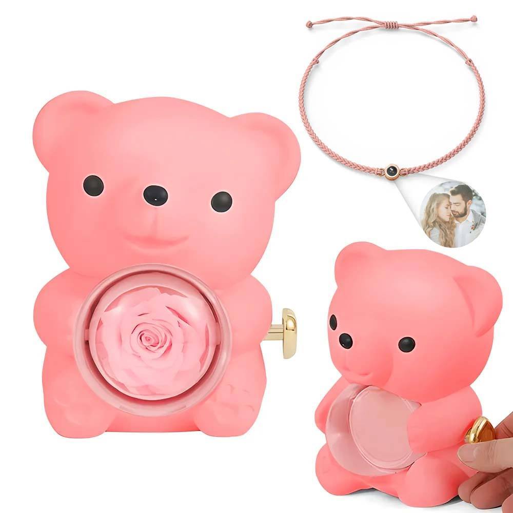 Personalised Eternal Rose Bear Jewellery Sets Engraved Necklace and Bracelet with Picture Best Gift for Her - soufeeluk