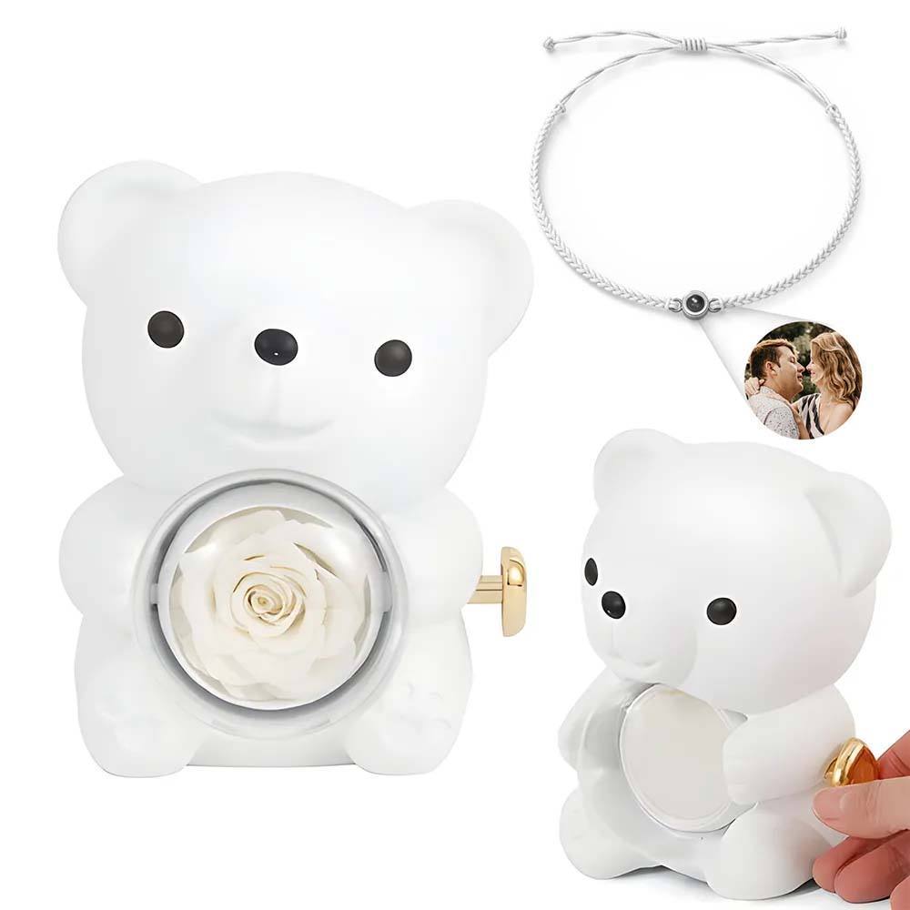 Personalised Eternal Rose Bear Jewellery Sets Engraved Necklace and Bracelet with Picture Best Gift for Her - soufeeluk