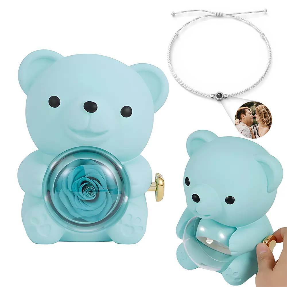 Personalised Eternal Rose Bear Jewellery Sets Engraved Necklace and Bracelet with Picture Best Gift for Her - soufeeluk
