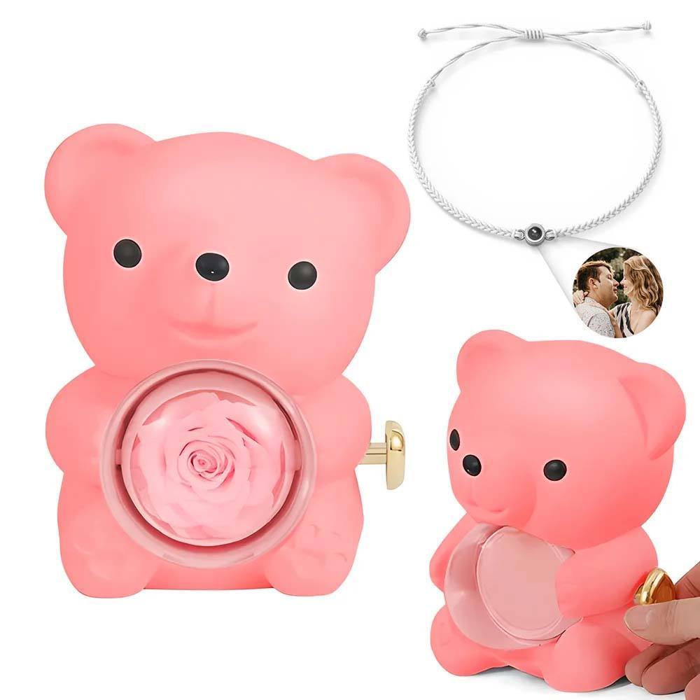 Personalised Eternal Rose Bear Jewellery Sets Engraved Necklace and Bracelet with Picture Best Gift for Her - soufeeluk
