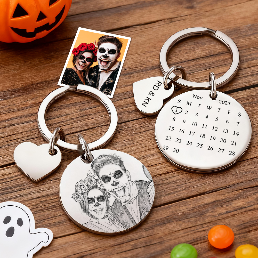 Personalized Calendar Keychain Significant Date Marker Gifts for Couples Halloween Gifts - soufeeluk
