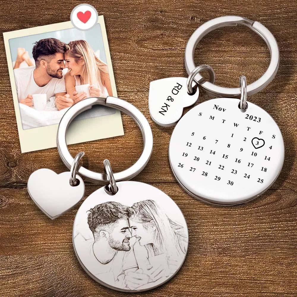 Personalised Calendar Keychain Significant Date Marker Gifts Key chains for Couples Photo Keychain