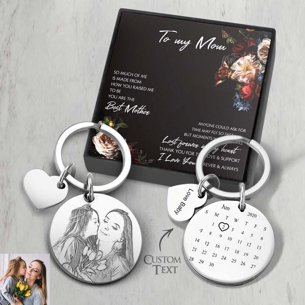 Custom Photo Engraved Keychain Date Save Keychain Significant Date Marker Custom Anniversary Gift For Mom - soufeeluk