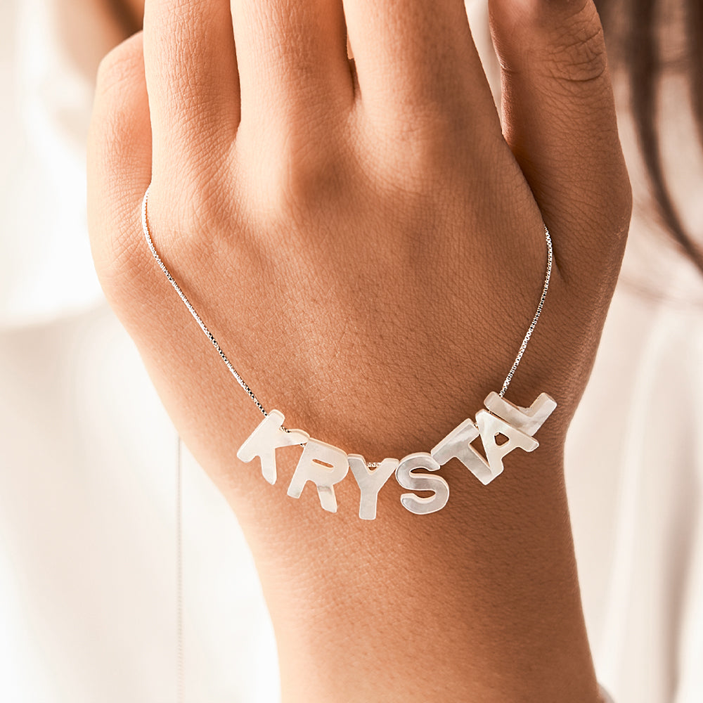 Mother of Pearl Name Necklace Custom Name Silver Necklace - soufeeluk