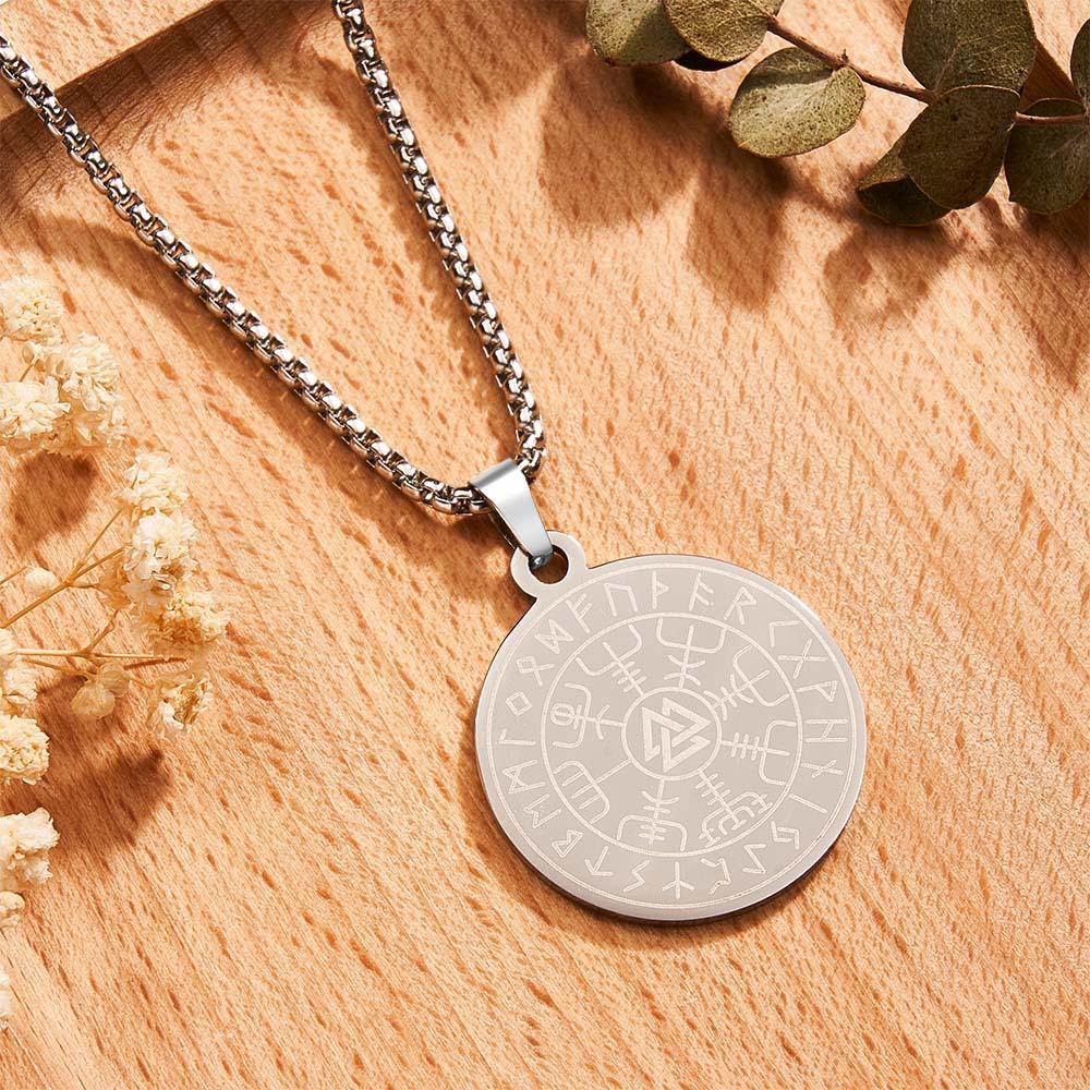Engravable Necklace Norse Compass Viking Pendant Necklace For Men - soufeeluk