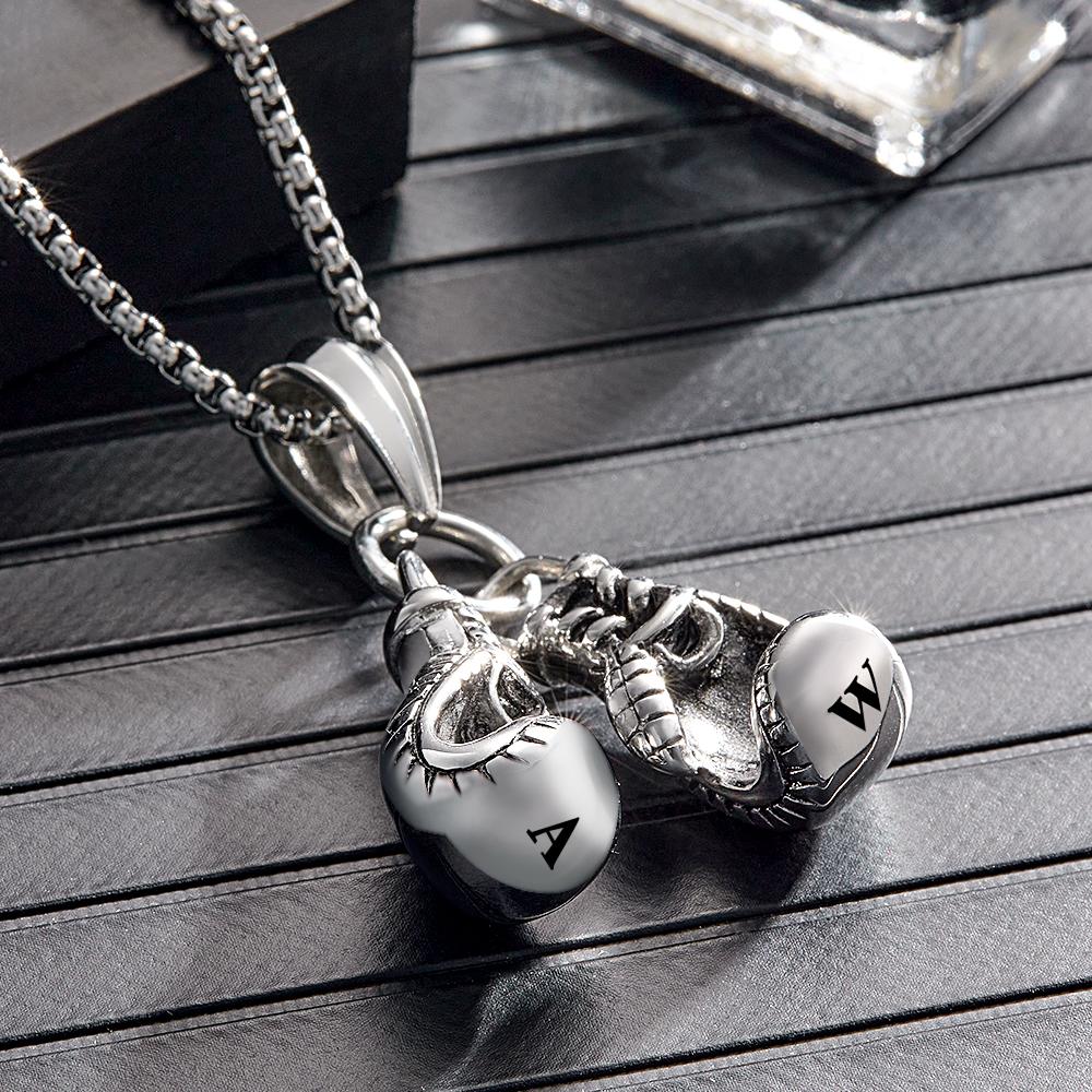 Custom Engraved Necklace Hip Hop Boxing Gloves Gift for Him - soufeeluk