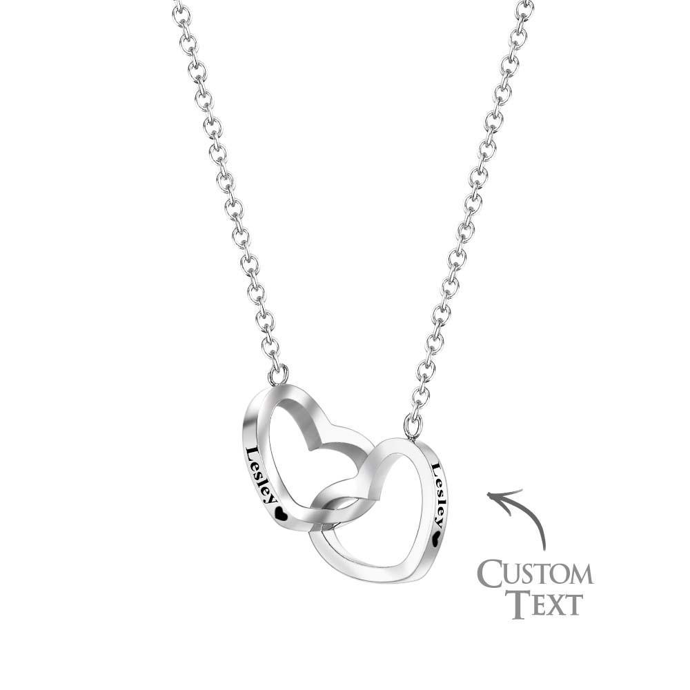 Custom Engraved Necklace Two Hearts Personalised Names Gift for Couples