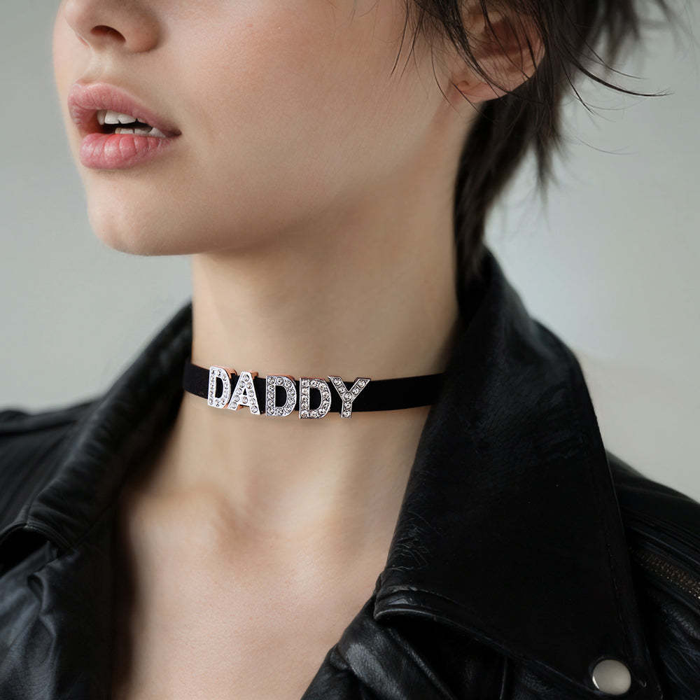 Custom Fashion Letter Necklace Black Leather Choker Collar Personalized Sexy Party Name Necklace Jewelry - soufeeluk