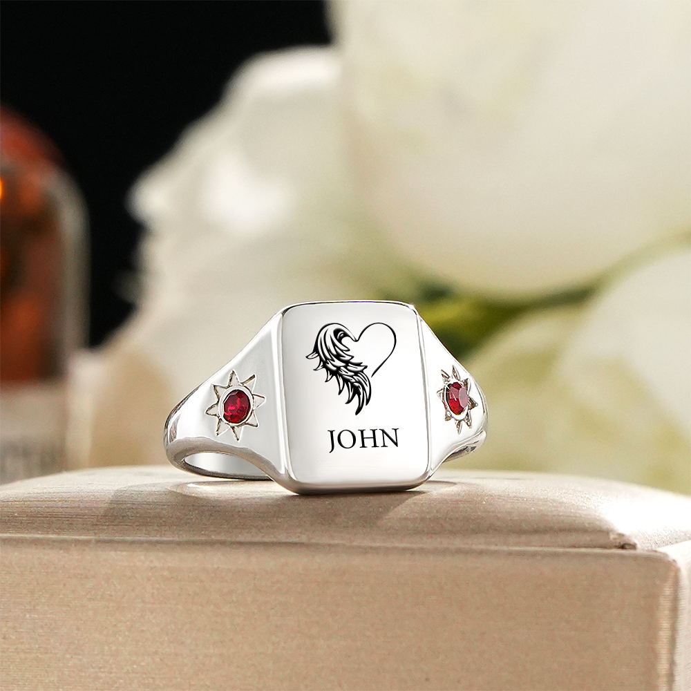 Custom Birthstone Name Ring Winged Heart Ring Personalized Jewelry Perfect Gift for Her Anniversary Gift - soufeeluk