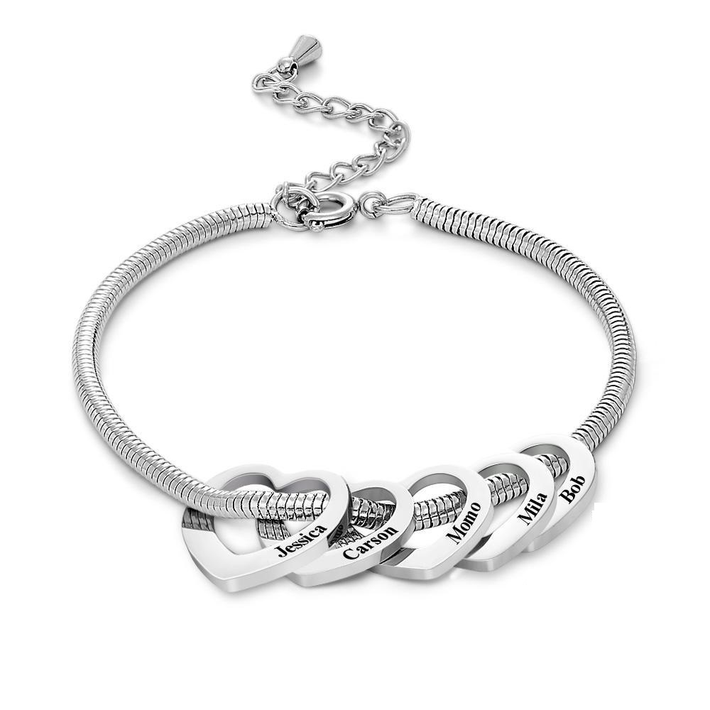 Custom Engraved Bracelet Custom Mom and Kids Name Heart Charms Gifts