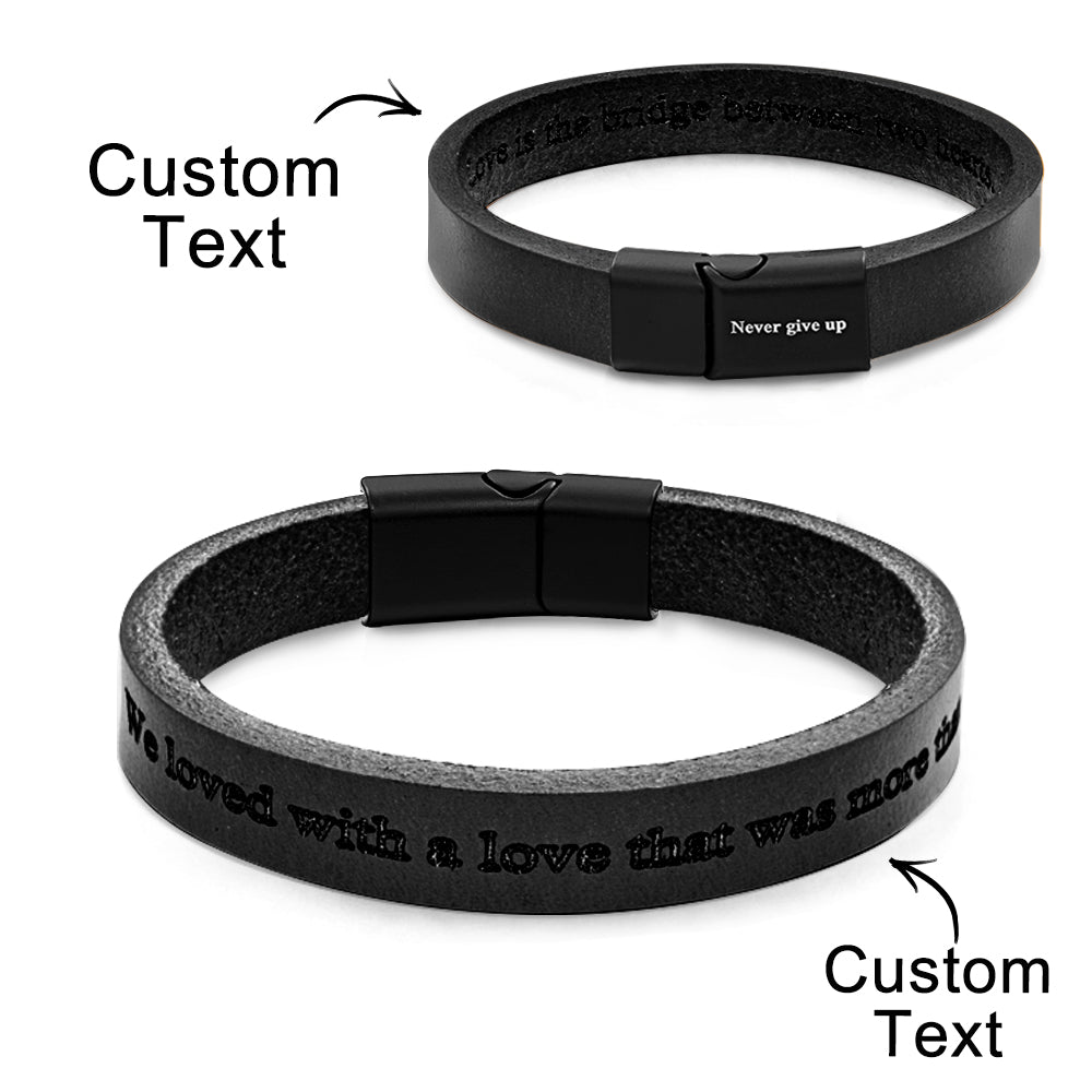 Retro Simple Leather Bracelet With Text Magnetic Buckle Bracelet For Men - soufeeluk