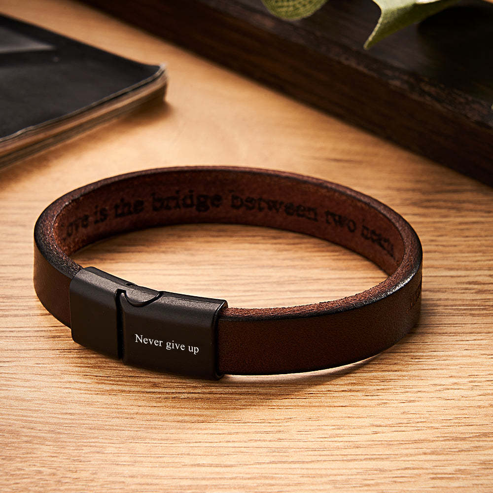 Retro Simple Leather Bracelet With Text Magnetic Buckle Bracelet For Men - soufeeluk