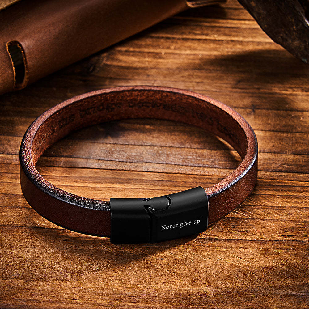 Retro Simple Leather Bracelet With Text Magnetic Buckle Bracelet For Men - soufeeluk
