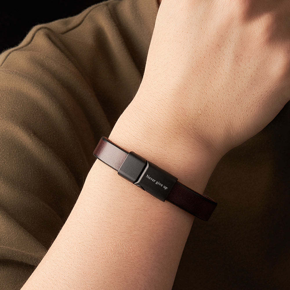 Retro Simple Leather Bracelet With Text Magnetic Buckle Bracelet For Men - soufeeluk