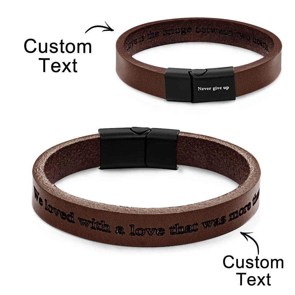 Retro Simple Leather Bracelet With Text Magnetic Buckle Bracelet For Men - soufeeluk