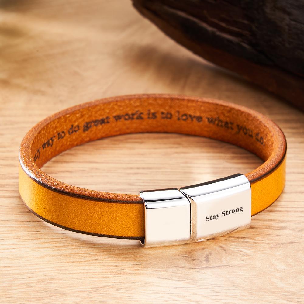 Exquisite Engravable Leather Bracelet Glossy Men's Bracelet Father's Day Gift - soufeeluk