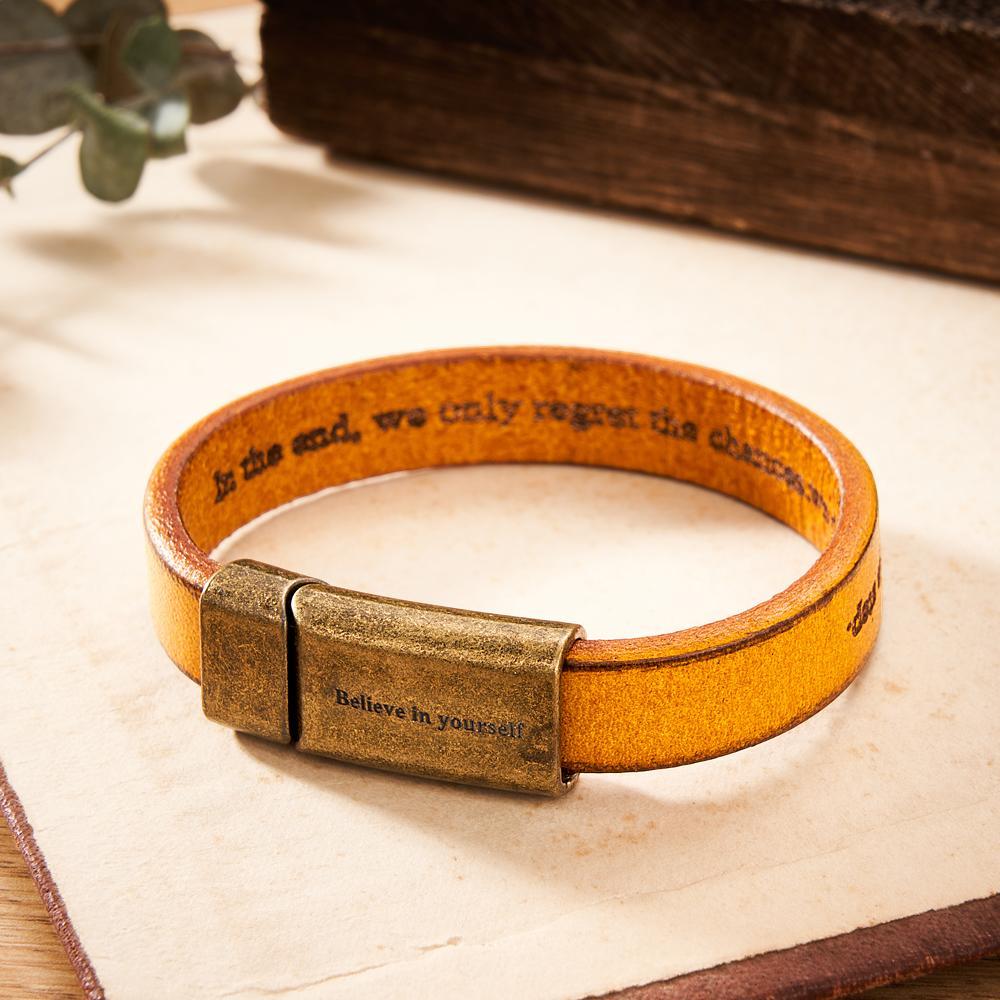 Engravable Vintage Leather Bracelet Simple Magnetic Buckle Bracelet Gifts For Men - soufeeluk