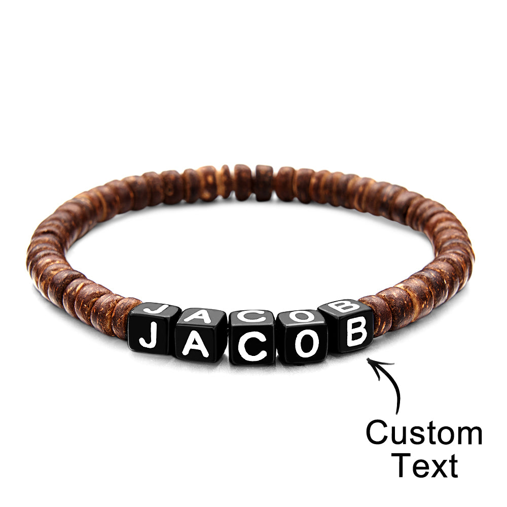 Personalised Wooden Beaded Bracelet with Name Retro Bracelet Gifts For Him - soufeeluk