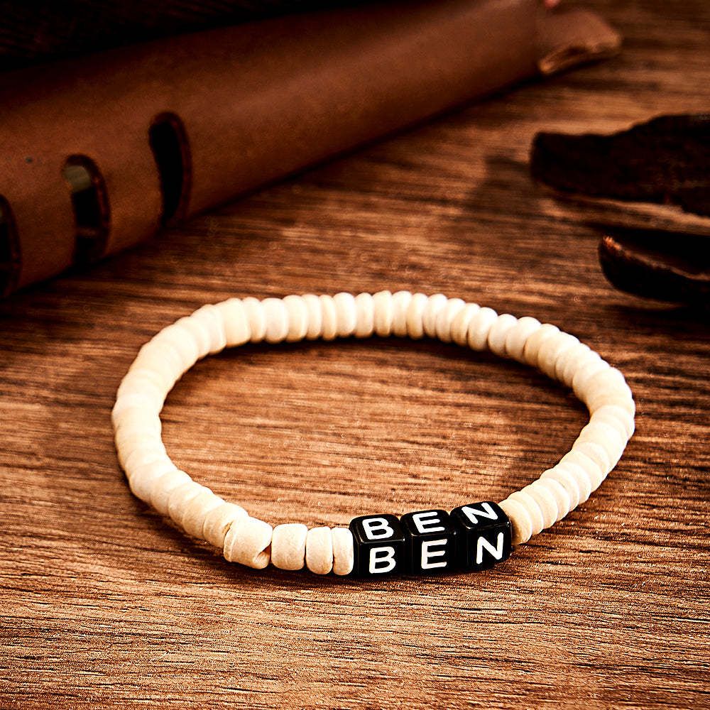 Personalised Wooden Beaded Bracelet with Name Retro Bracelet Gifts For Him - soufeeluk