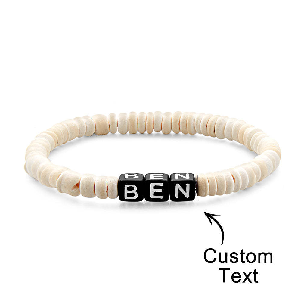 Personalised Wooden Beaded Bracelet with Name Retro Bracelet Gifts For Him - soufeeluk