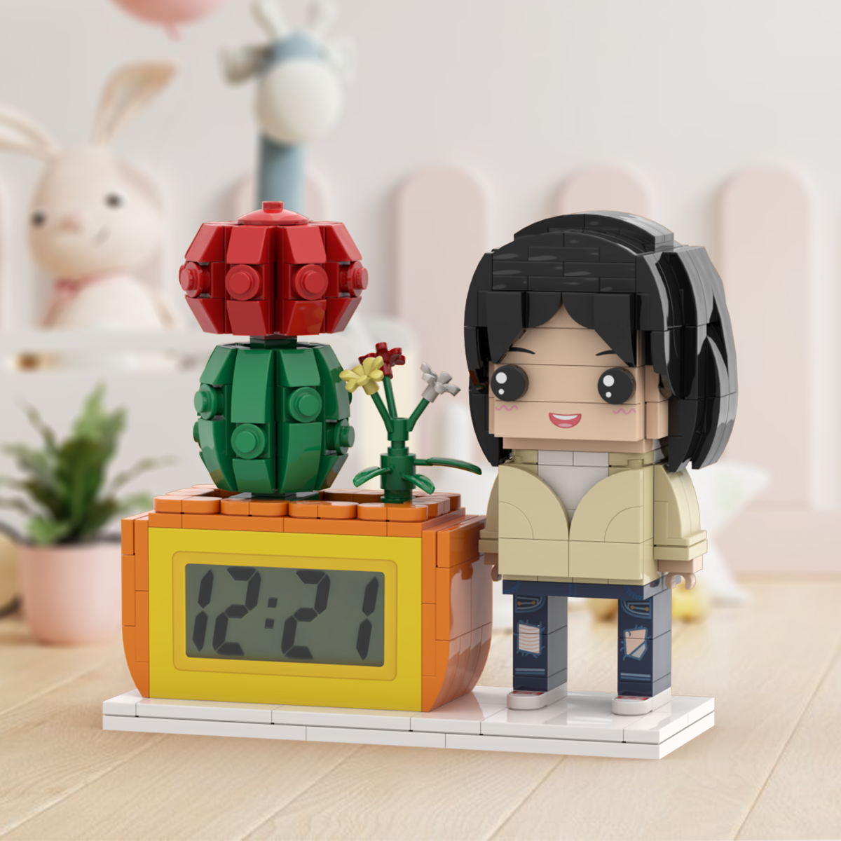 Gifts for Her Custom Brick Figures Clock Personalised Figures Potted Plant & Brick Clock - soufeeluk