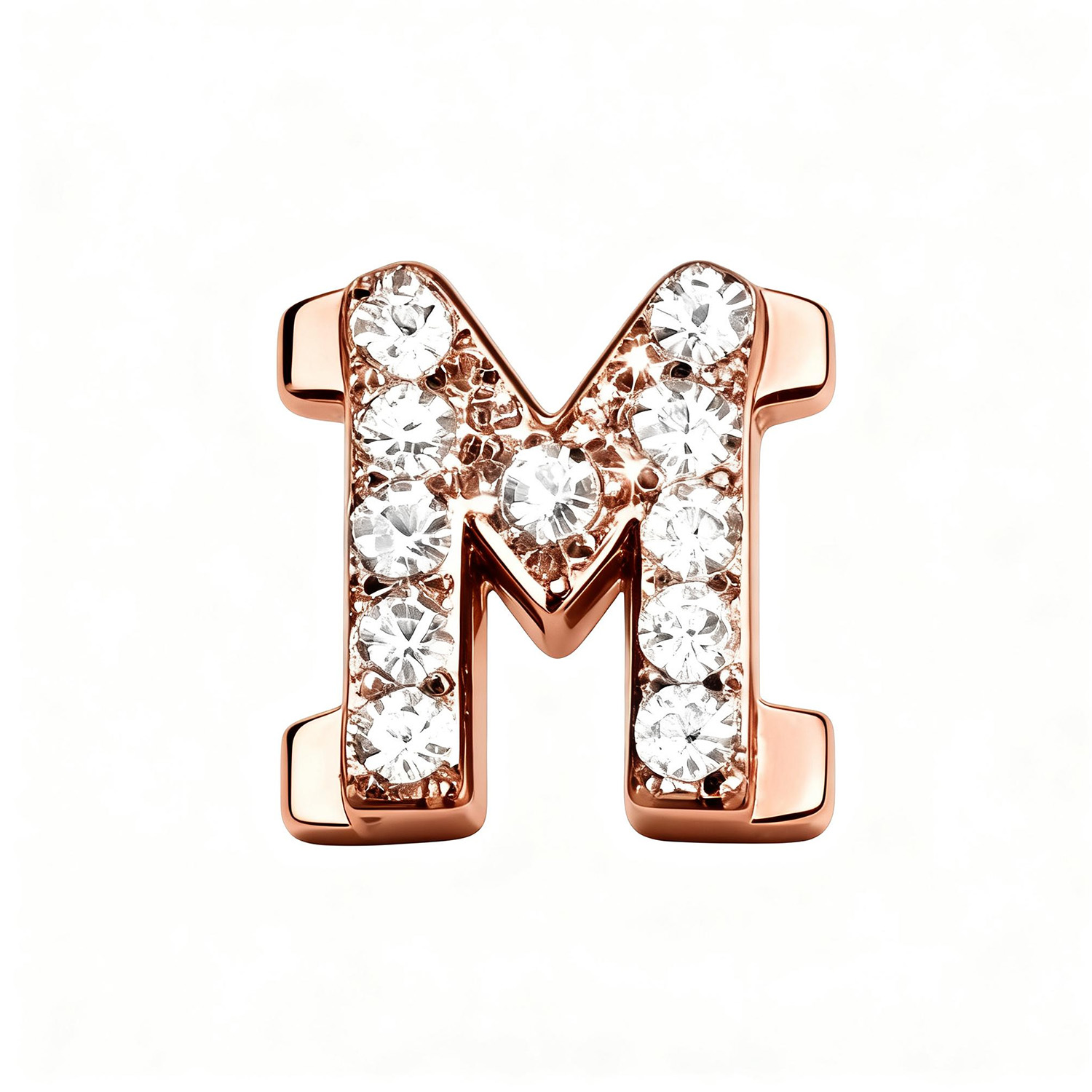Letter With Diamond M Charm - Rose Gold - soufeeluk