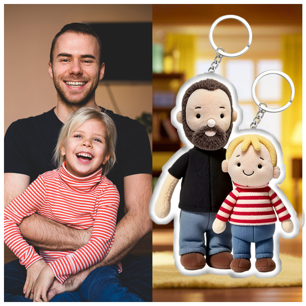 Personalized Photo Plush Doll Keychain Mini Me Plush Keychain Gift for Dad - soufeeluk