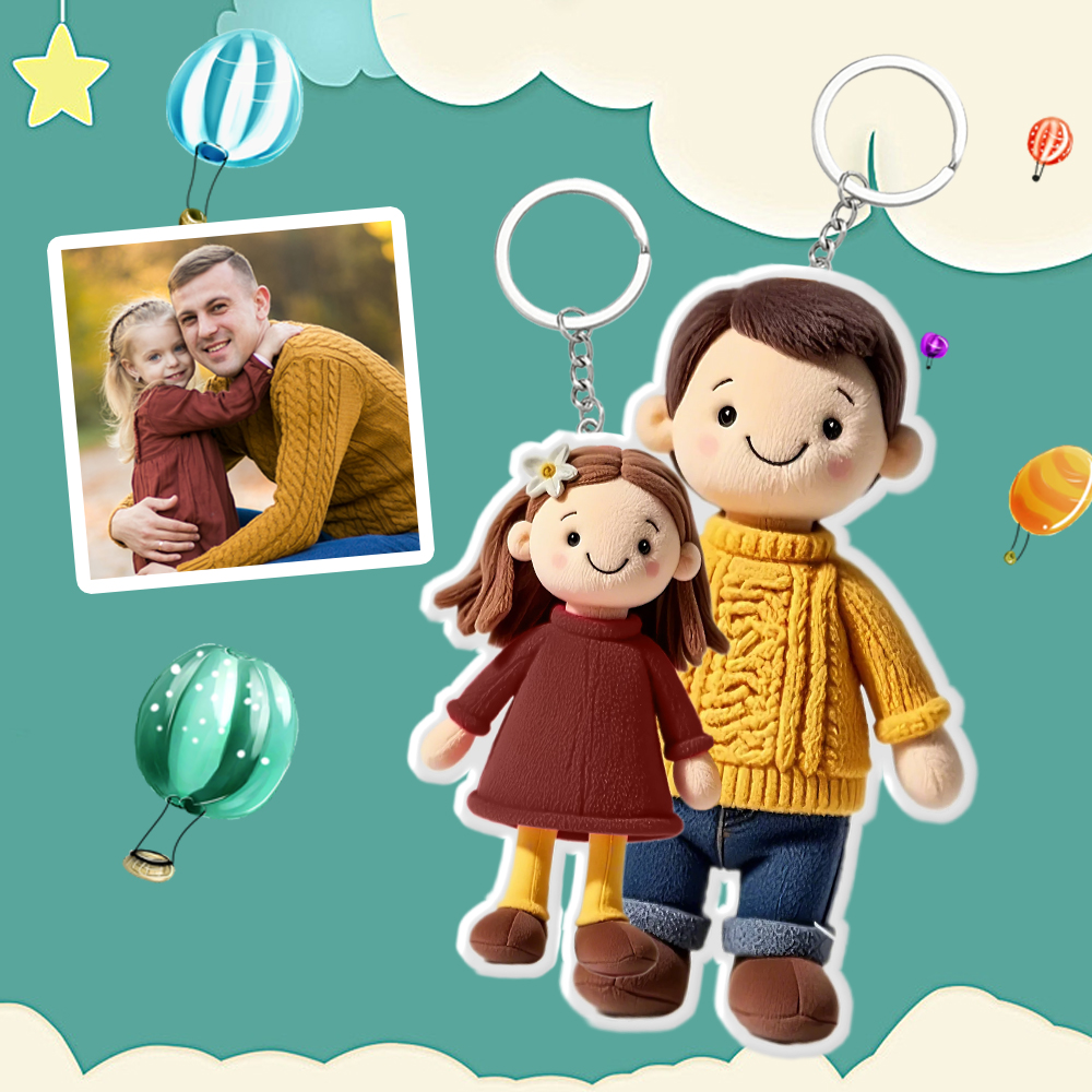 Personalized Photo Plush Doll Keychain Mini Me Plush Keychain Father's Day Gifts - soufeeluk