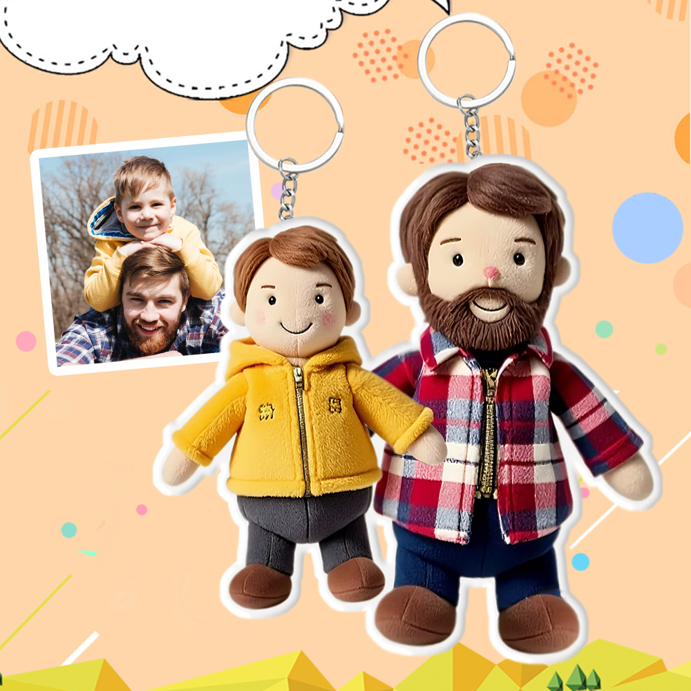 Personalized Photo Plush Doll Keychain Mini Me Plush Keychain Dad and Son - soufeeluk