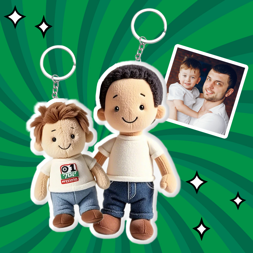 Personalized Photo Plush Doll Keychain Mini Me Plush Keychain Gift for Father - soufeeluk