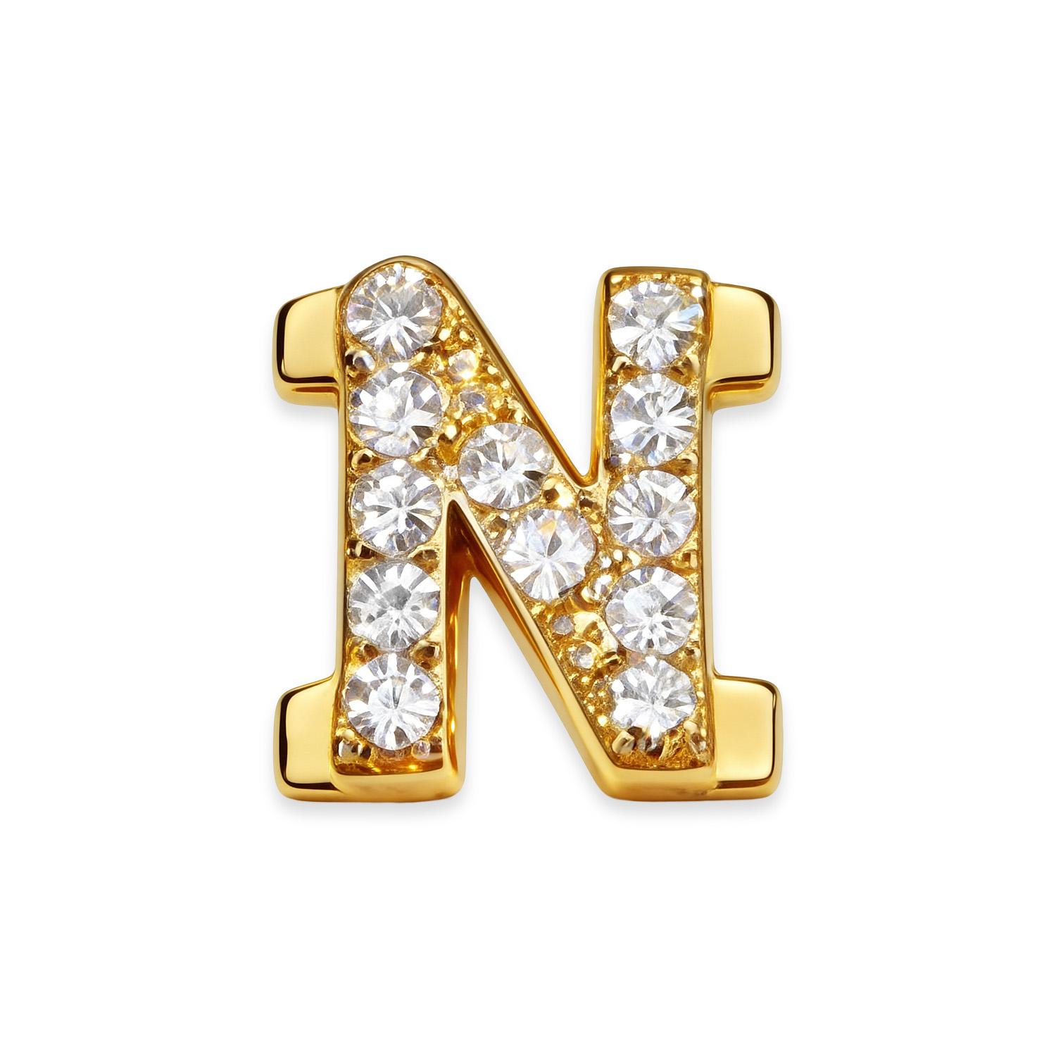 Letter With Diamond N Charm - Gold - soufeeluk