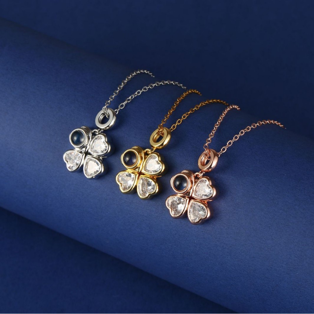 Personalized Four-Leaf Clover Photo Projection Necklace Lucky Keepsake Gift for Her - soufeeluk
