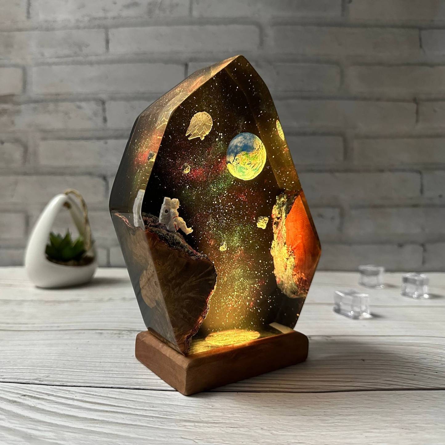 Interstellar Universe Space Night Light Resin Wood Space Galaxy Lamp Gift for Her - soufeeluk