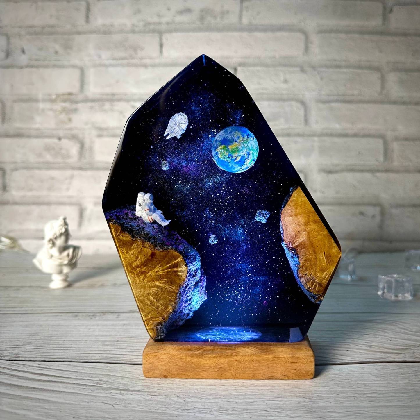 Interstellar Universe Space Night Light Resin Wood Space Galaxy Lamp Gift for Her - soufeeluk