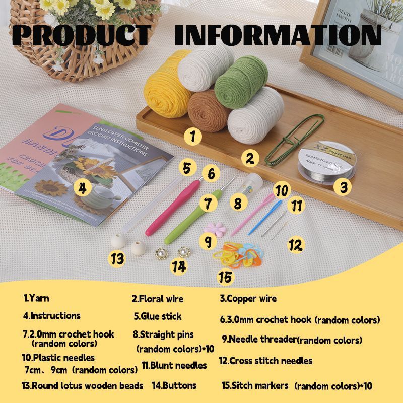 Knitted Flower Coasters Woven Sunflower Coasters Hand-Woven Flower Crochet Material Kit Handmade Diy Gifts - soufeeluk