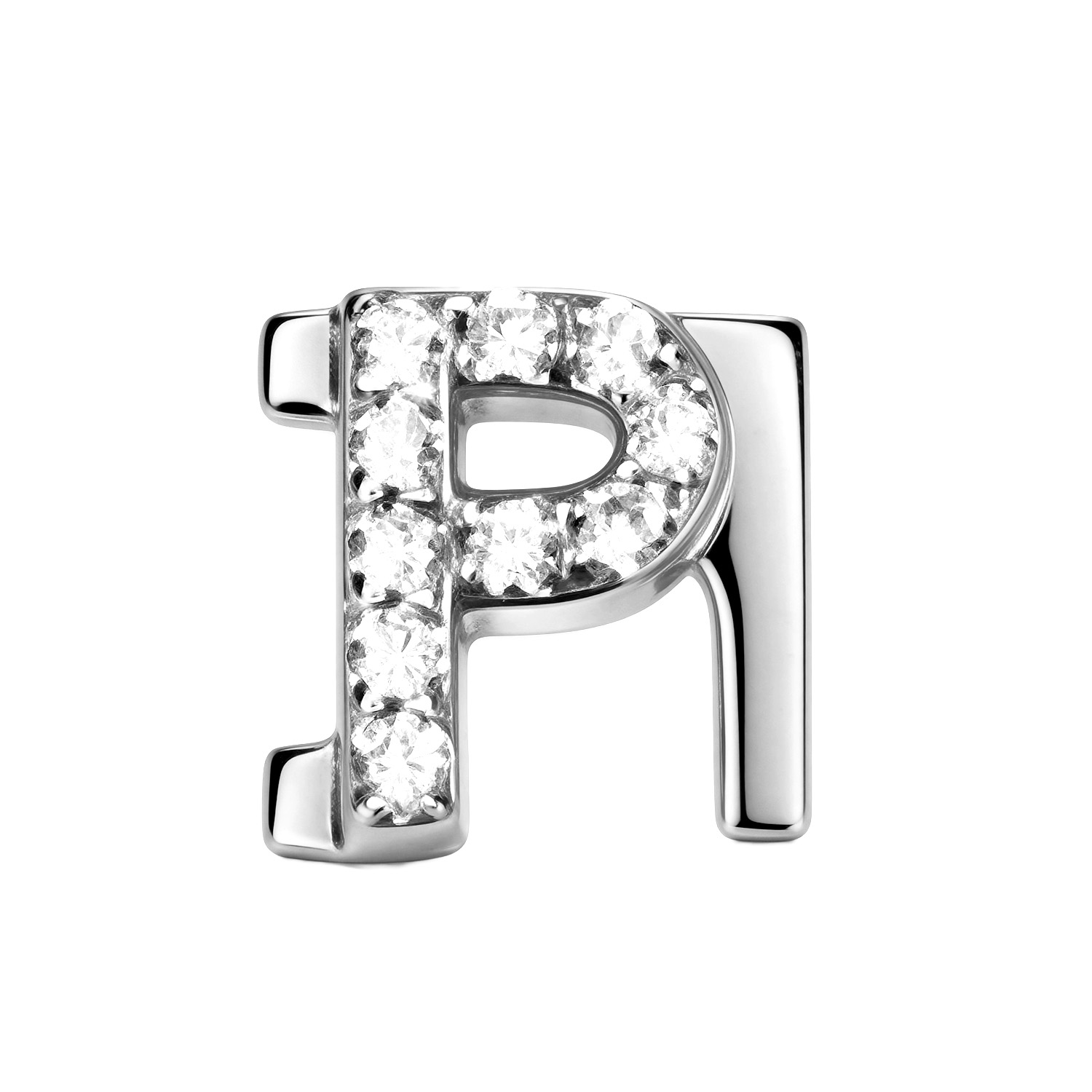 Letter With Diamond P Charm - Silver - soufeeluk