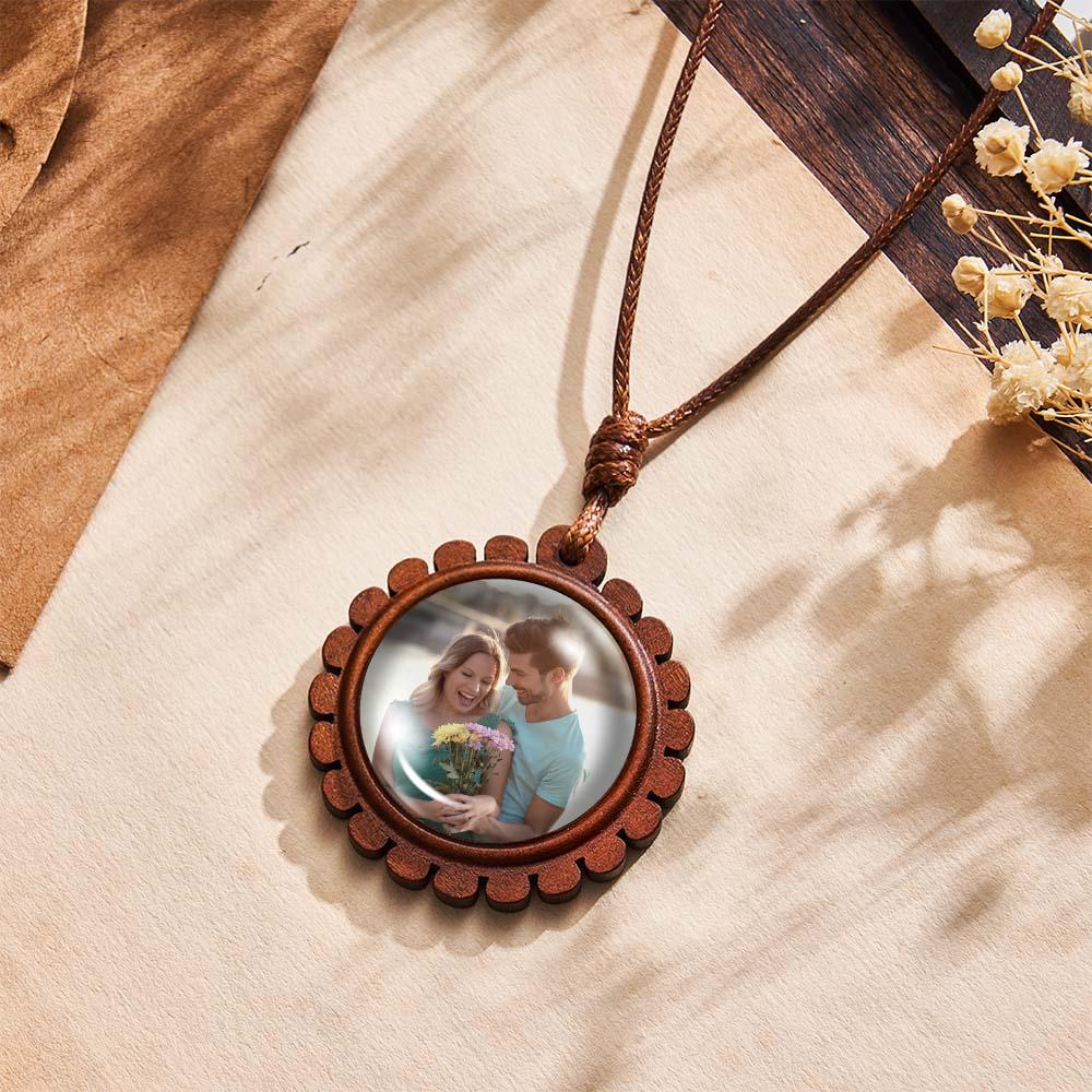 Custom Photo Wooden Pendant Necklace Valentine's Gifts for Her Personalised Engraved Name Necklace - soufeeluk