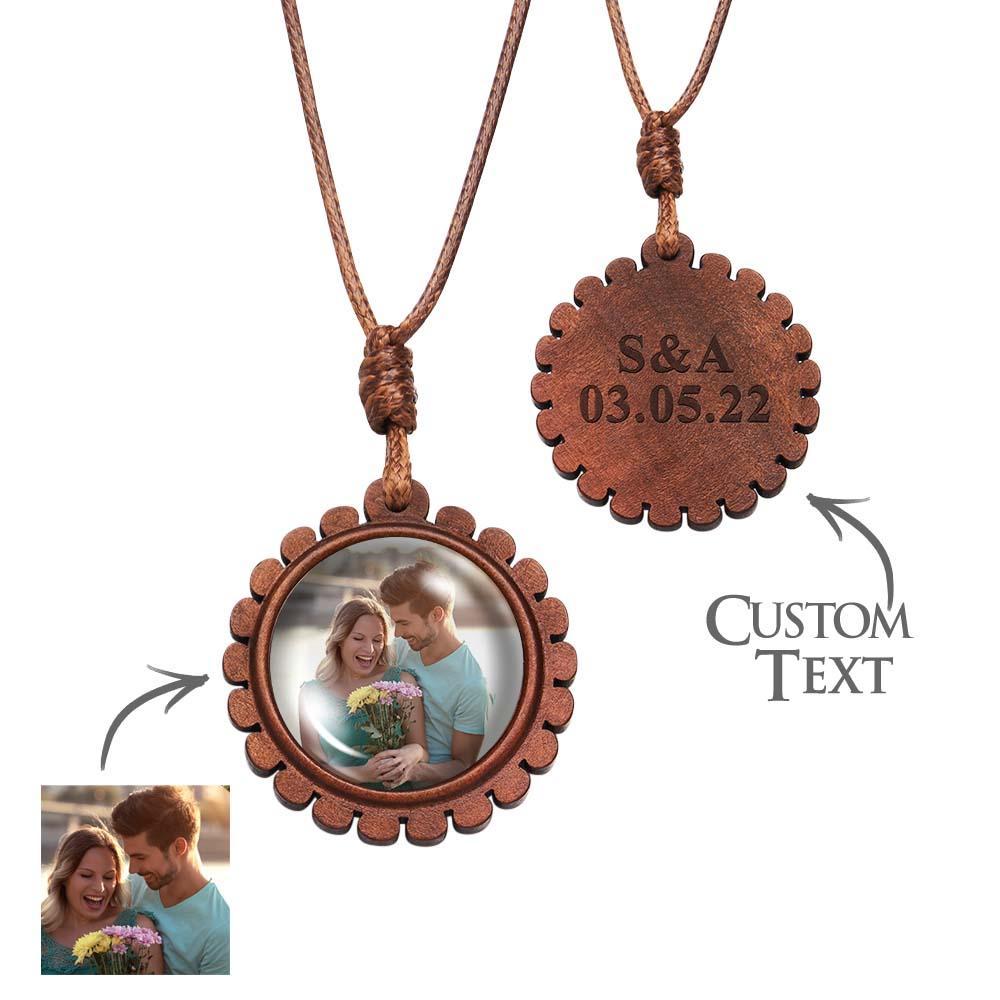 Custom Photo Wooden Pendant Necklace Valentine's Gifts for Her Personalised Engraved Name Necklace - soufeeluk